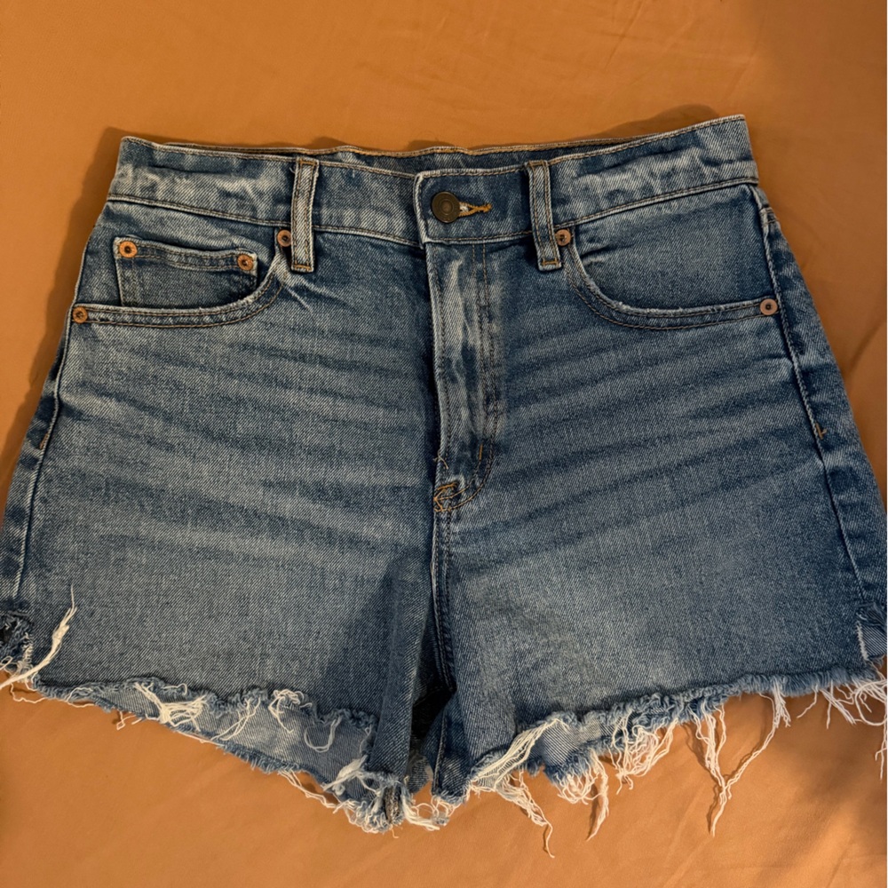 American Eagle Outfitters Blue Frayed Jean Shorts